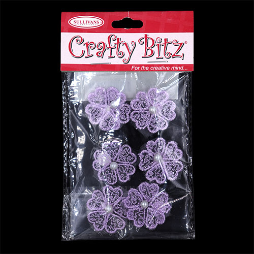 11191 Crafty Bitz Adhesive Flower With Pearl - Lilac - 6pcs