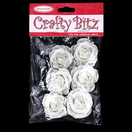11201 Crafty Bitz Rose With Stem Flower - White - 6pcs