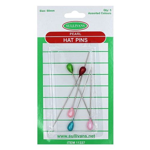 11337 Sullivans 60mm Pearl Hat Pins - Assorted Colours X 5