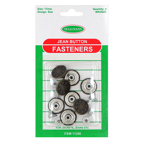 11358 Sullivans 17mm Jean Button Fasteners - Star Pattern - Bronze - 8 Sets