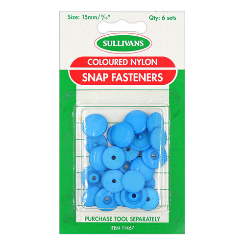 11467 Sullivans 15mm Coloured Nylon Snap Fasteners - 6 Sets - Turquoise