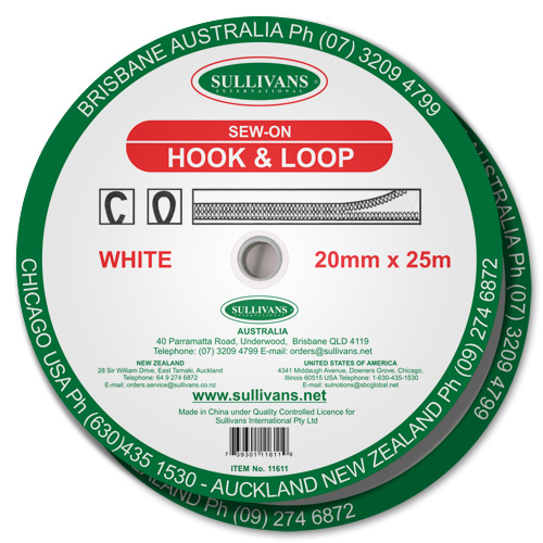 11611 Sullivans Hook & Loop Tape - 20mm - White