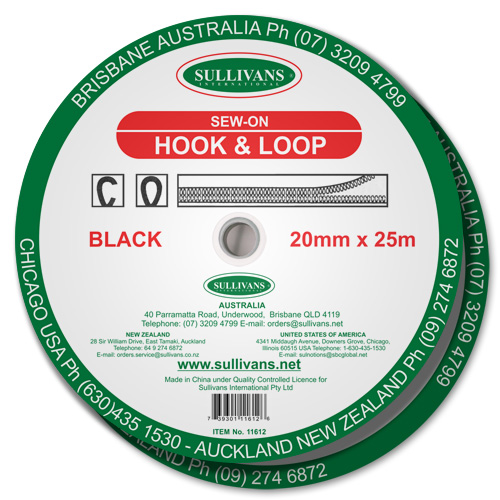 11612 Sullivans Hook & Loop Tape - 20mm - Black