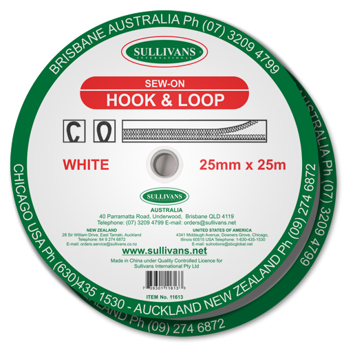 11613 Sullivans Hook & Loop Tape - 25mm - White