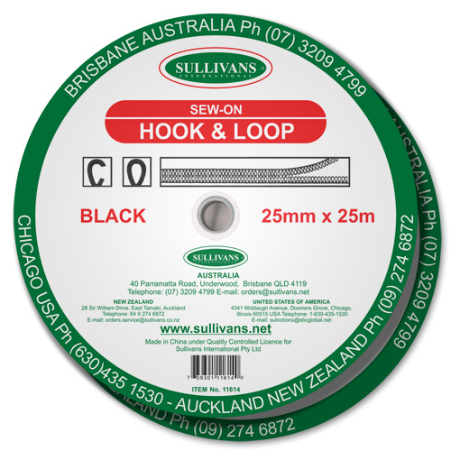 11614 Sullivans Hook & Loop Tape - 25mm - Black