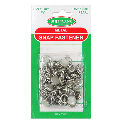 11625 Sullivans 12mm Metal Snap Fastener - 15 Sets - Pearl/silver 
