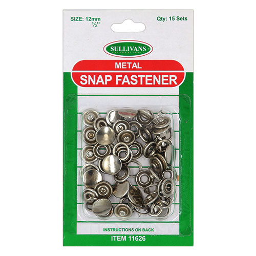 11626 Sullivans 12mm Metal Snap Fastener - 15 Sets - Silver 