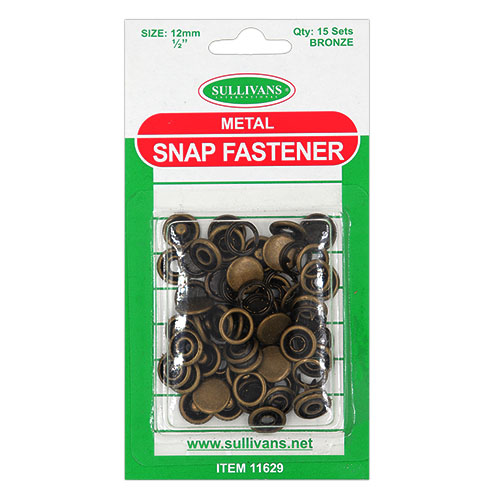 11629 Sullivans 12mm Metal Snap Fastener - 15 Sets - Bronze 