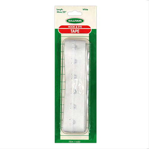 11650 Sullivans Continous Hook & Eye Tape - Single Row - 50cm - White