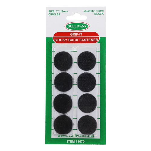 11670 Sullivans Stick On Hook & Loop Dots - 19mm - Black