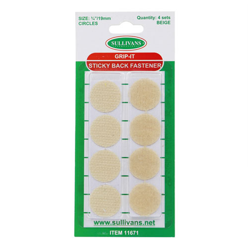 11671 Sullivans Stick On Hook & Loop Dots - 19mm - Beige