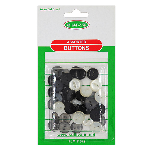 11672 Sullivans 33pcs Small Assorted Buttons - Black/grey/white/clear