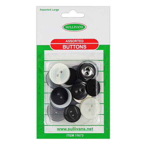 11673 Sullivans 18pcs Large Assorted Buttons - Black/grey/white/clear