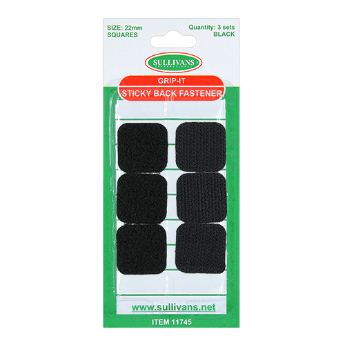 11745 Sullivans Square Grip It Fastener - 22mm - Black