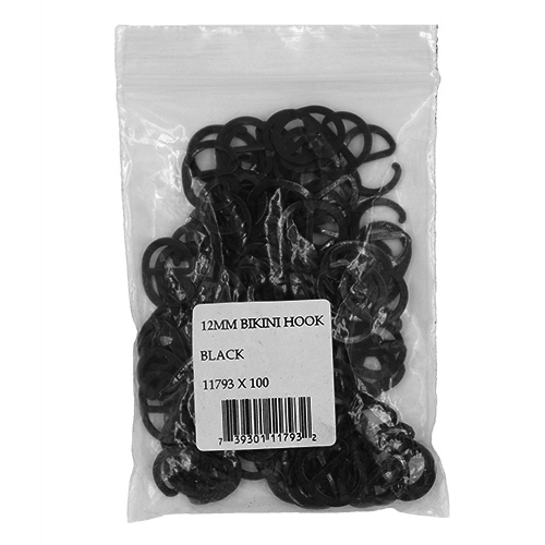 11793 Sullivans 12mm Bikini Hook - Black - 100pcs