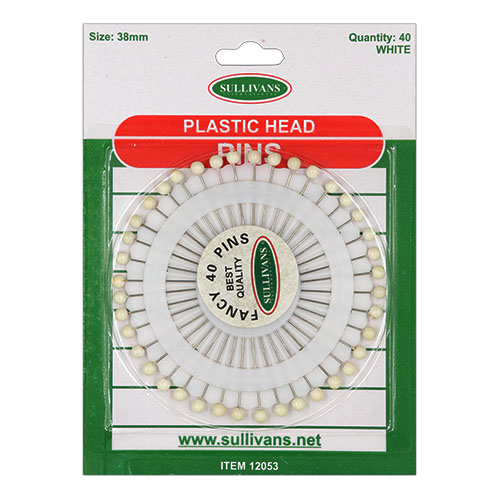 12053 Sullivans Plastic Head Pins - White - 40pcs