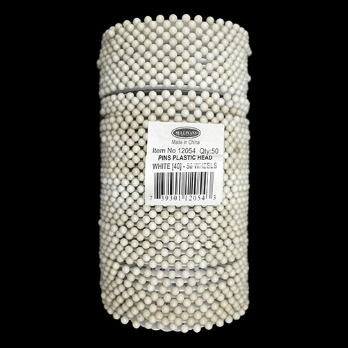 12054 Sullivans Bulk Plastic Head Pins - White - 40pcs - 50wheels