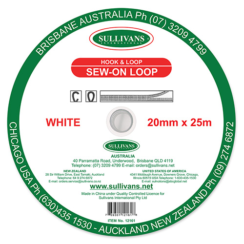 12161 Sullivans Sew On Loop Tape - 20mm - White