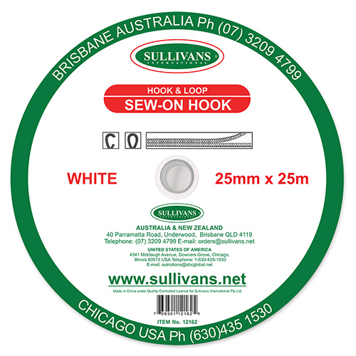 12162 Sullivans Sew On Hook Tape - 25mm - White