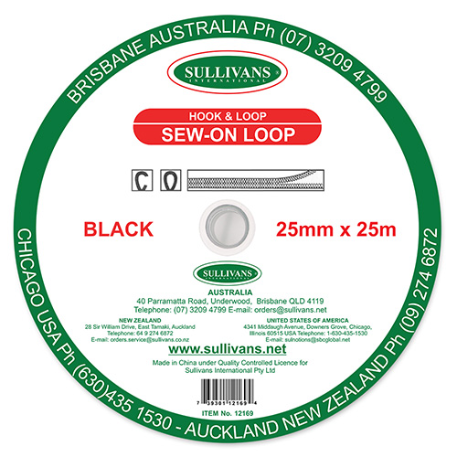 12169 Sullivans Sew On Loop Tape - 25mm - Black