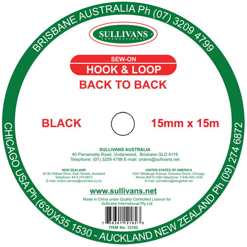 12182 Sullivans Sew On Back To Back Hook & Loop Tape - 15mm - Black