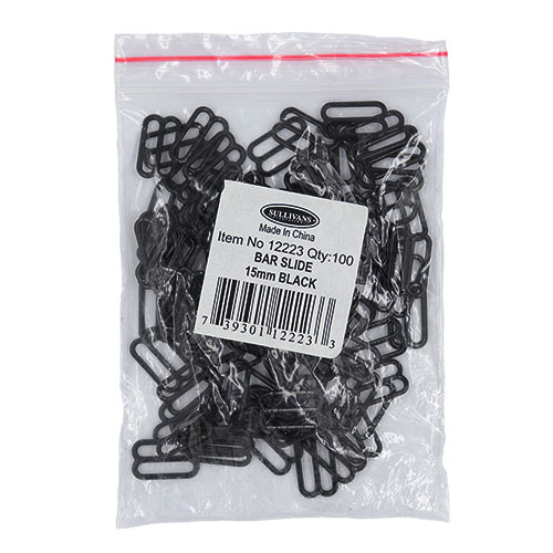 12223 Sullivans 15mm Bar Slide - Black - 100pcs 