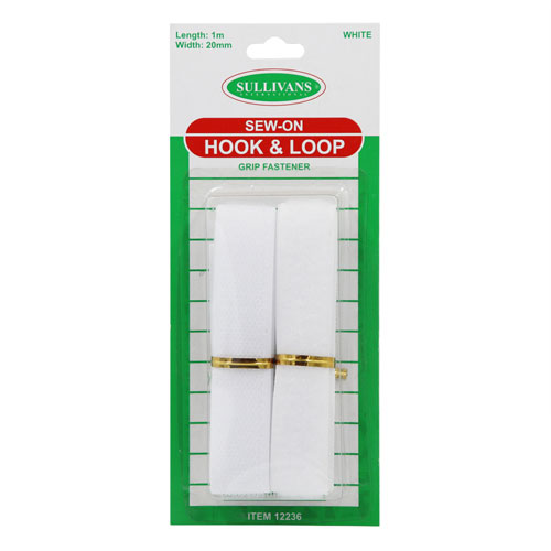 12236 Sullivans 1m Sew On Hook & Loop Tape - 20mm - White 