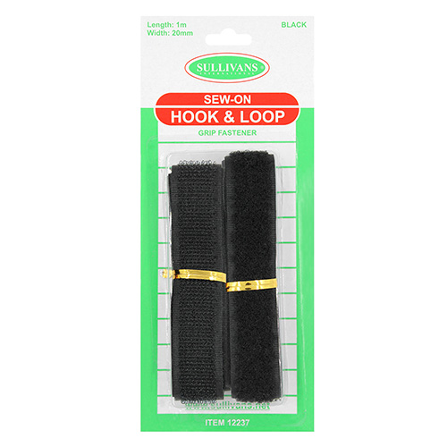 12237 Sullivans 1m Sew On Hook & Loop Tape - 20mm - Black