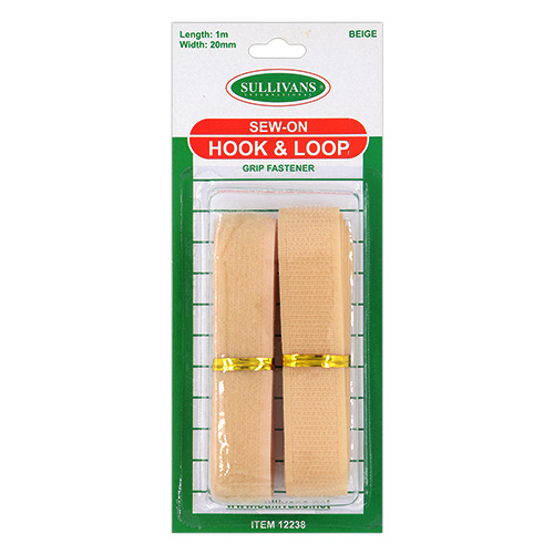 12238 Sullivans 1m Sew On Hook & Loop Tape - 20mm - Beige