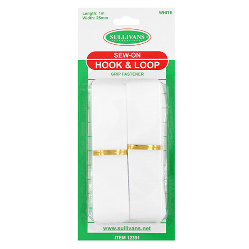 12391 Sullivans 1m Sew On Hook & Loop Tape - 25mm - White 