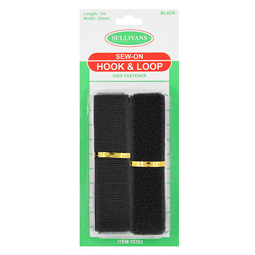 12392 Sullivans 1m Sew On Hook & Loop Tape - 25mm - Black 