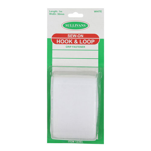 12393 Sullivans 1m Sew On Hook & Loop Tape - 50mm - White 