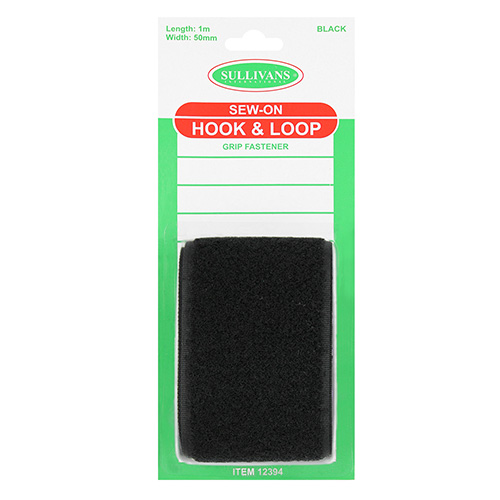 12394 Sullivans 1m Sew On Hook & Loop Tape - 50mm - Black 