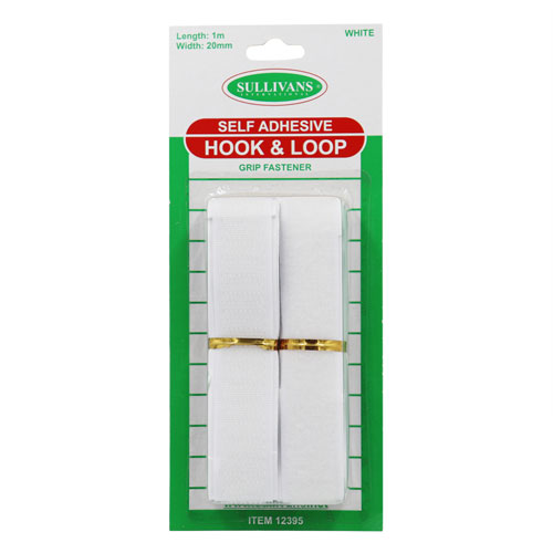 12395 Sullivans 1m Stick On Hook & Loop Tape - 20mm - White 