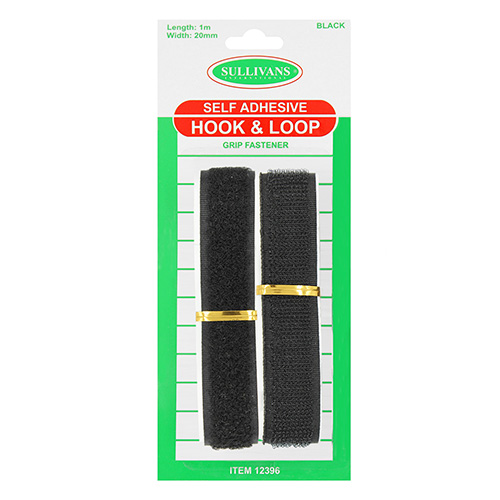 12396 Sullivans 1m Stick On Hook & Loop Tape - 20mm - Black