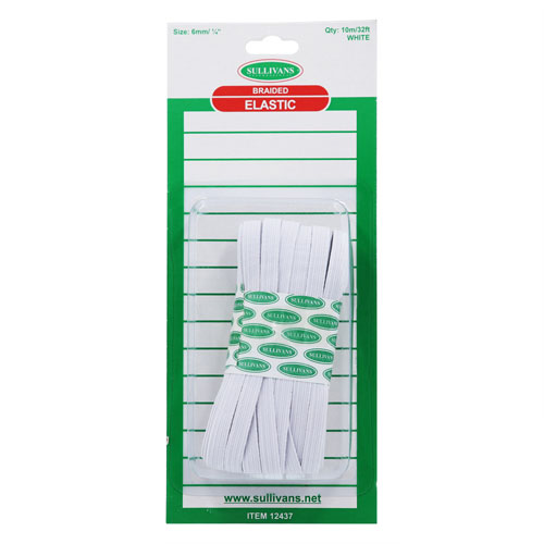 12437 Sullivans 6mm Braided Elastic - 10m - White 