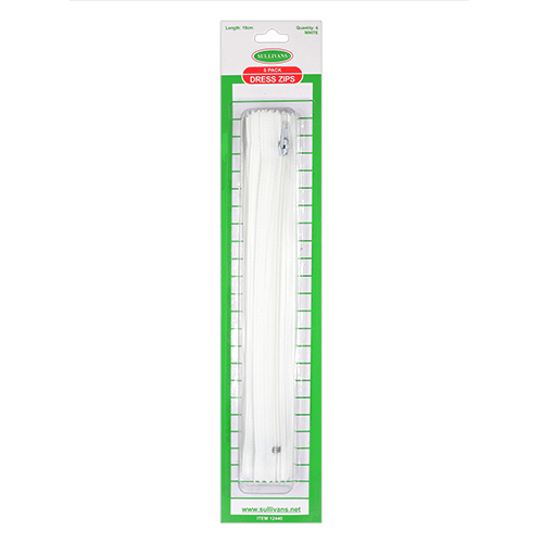 12440 Sullivans 18cm Dress Zips - 6 Pack - White