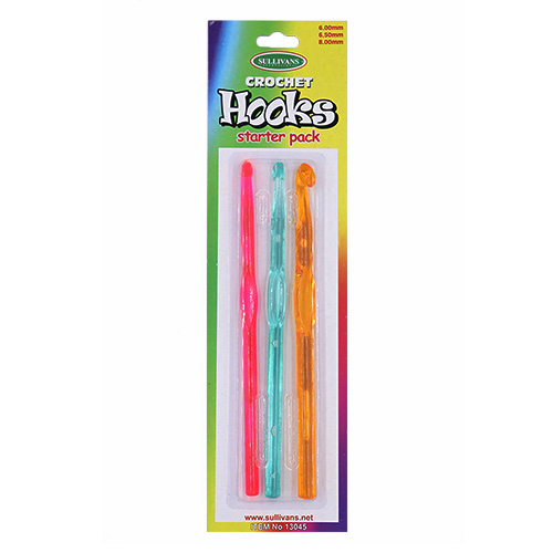 13045 Sullivans Crochet Hook Starter Pack - Sizes 6mm, 6.5mm, 8mm - 3pk