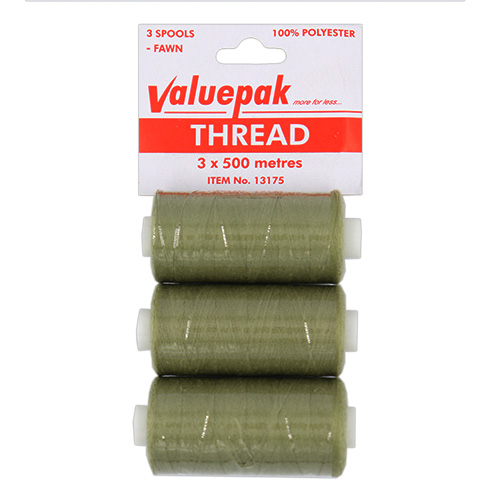13175 Valuepak Polyster Thread - 3x500m Spools - Fawn