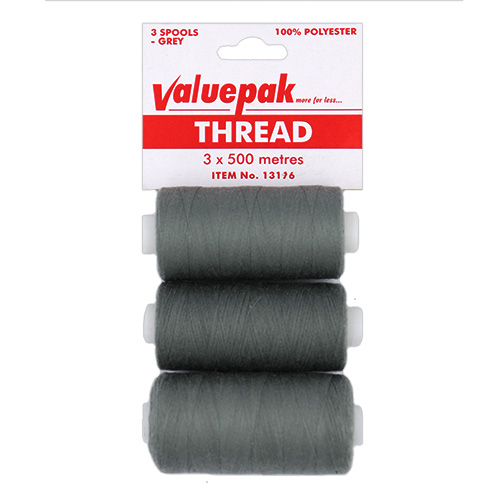 13176 Valuepak Polyster Thread - 3x500m Spools - Grey