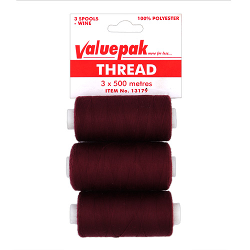 13179 Valuepak Polyster Thread - 3x500m Spools - Wine
