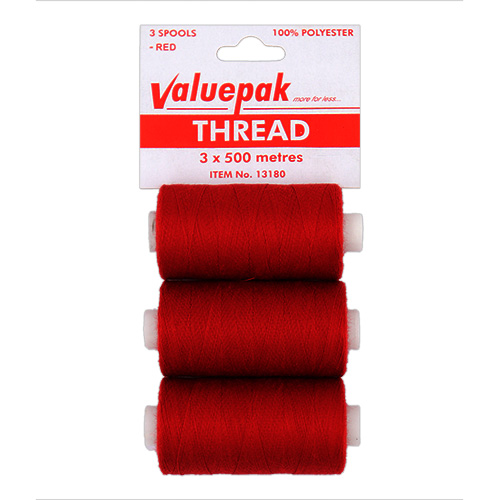 13180 Valuepak Polyster Thread - 3x500m Spools - Red