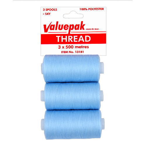13181 Valuepak Polyster Thread - 3x500m Spools - Sky