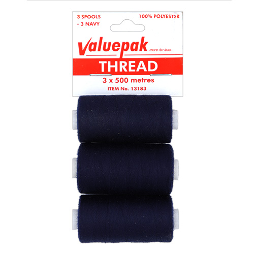 13183 Valuepak Polyster Thread - 3x500m Spools - Navy