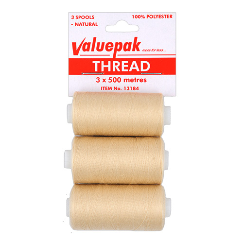 13184 Valuepak Polyster Thread - 3x500m Spools - Natural