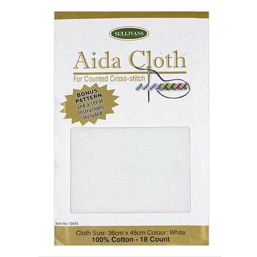 13475 Sullivans 18 Count Aida Cloth - 36x45cm - White