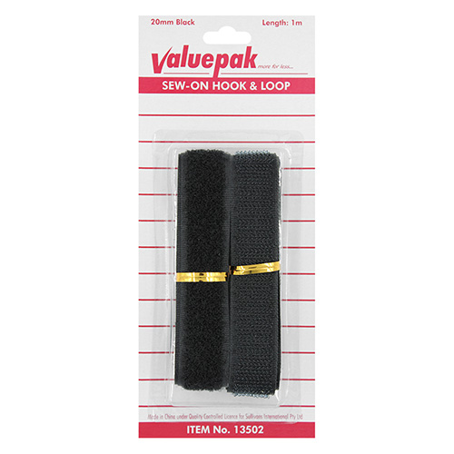 13502 Valuepak 1m Sew On Hook & Loop Tape - 20mm - Black
