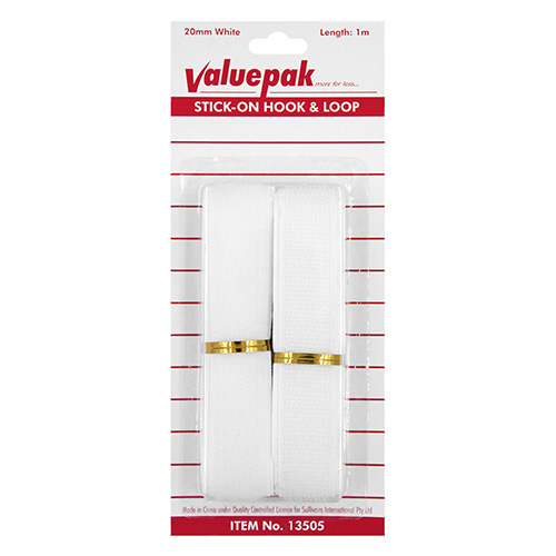 13505 Valuepak 1m Stick On Hook & Loop Tape - 20mm - White 