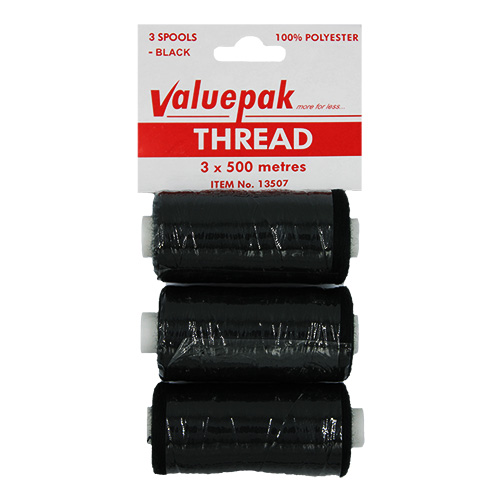 13507 Valuepak Polyester Thread - 3x500m Spools - Black