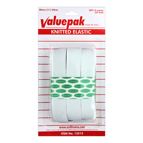13513 Valuepak 20mm Knitted Elastic - 8m - White 